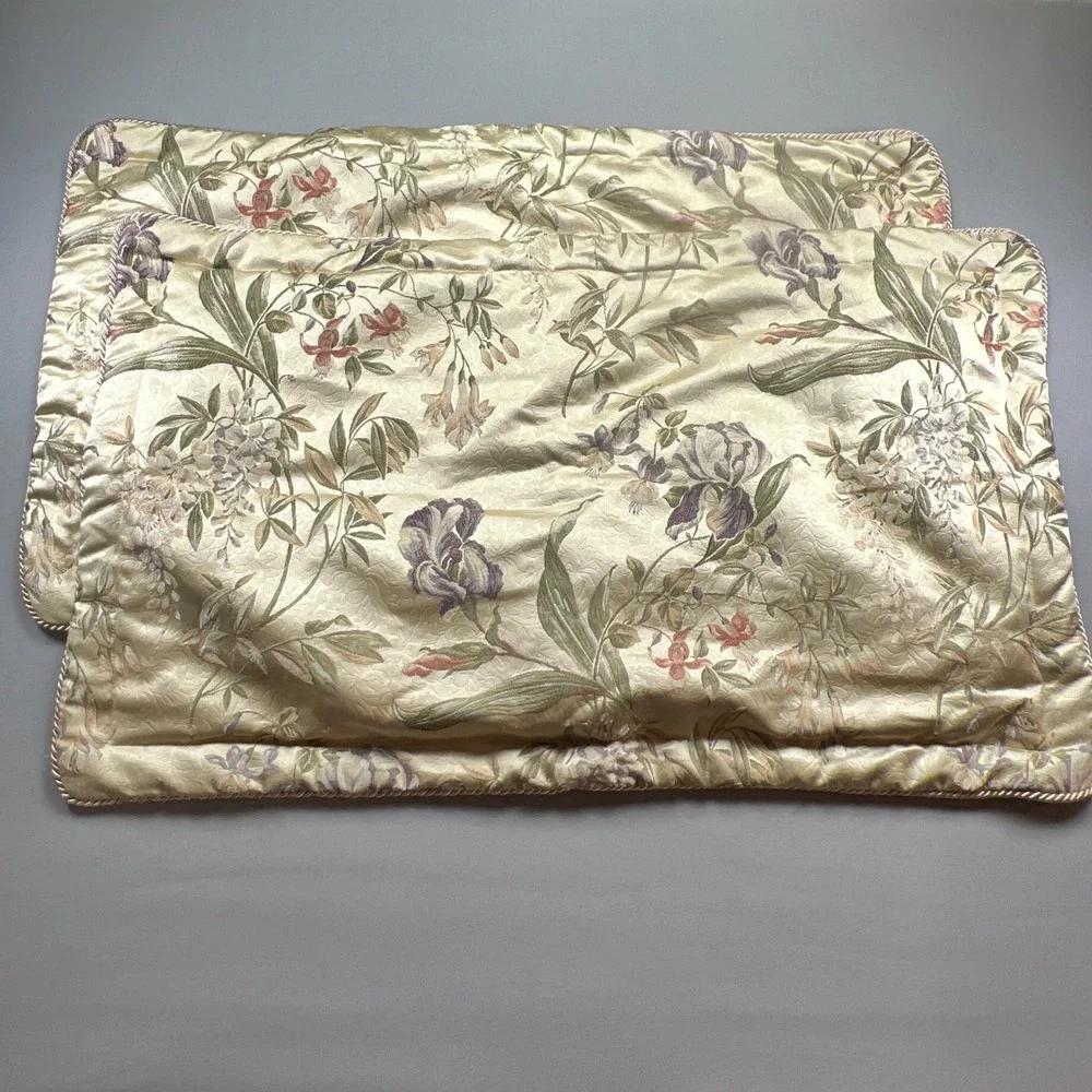 Croscill Home Pillowcase King Beige Floral Textured Cotton Piped Edges Set Of 2
